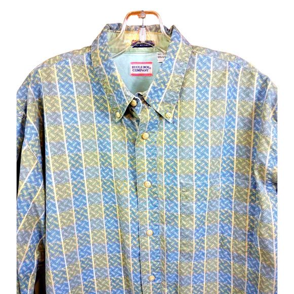 Vintage Bugle Boy Shirt Men's Large Geometric Long Sleeve Button Up 90's - Picture 3 of 9